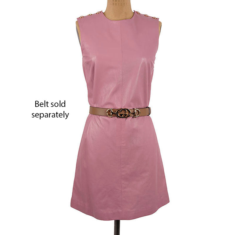 38 XS NEW $2,700 GUCCI Peony Blush Pink LEATHER Mod Retro Straight SHIFT DRESS