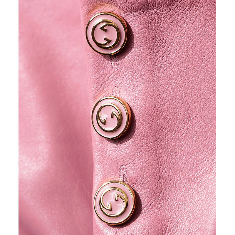 38 XS NEW $2,700 GUCCI Peony Blush Pink LEATHER Mod Retro Straight SHIFT DRESS
