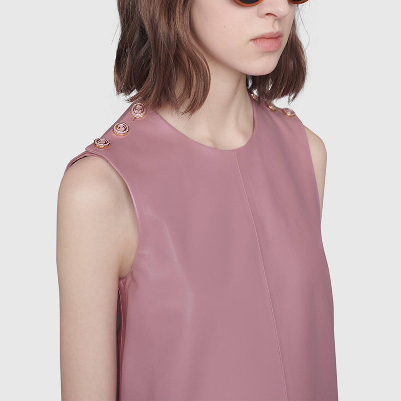 38 XS NEW $2,700 GUCCI Peony Blush Pink LEATHER Mod Retro Straight SHIFT DRESS