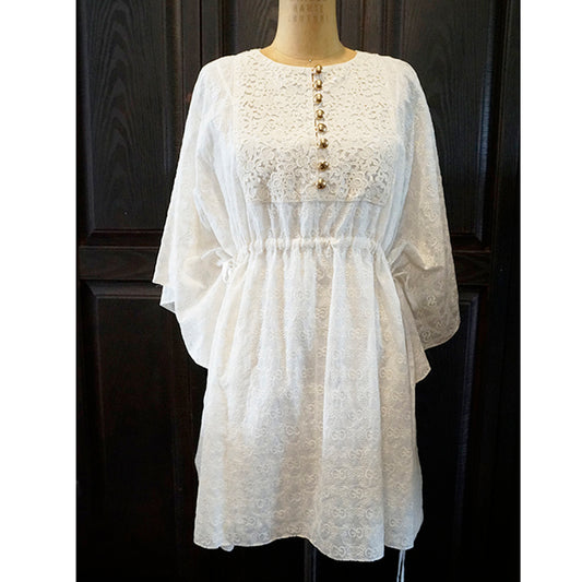 sz 40 NEW $3,300 GUCCI Ivory GG & FLOWER EMBROIDERED Short Summer DRESS & SLIP