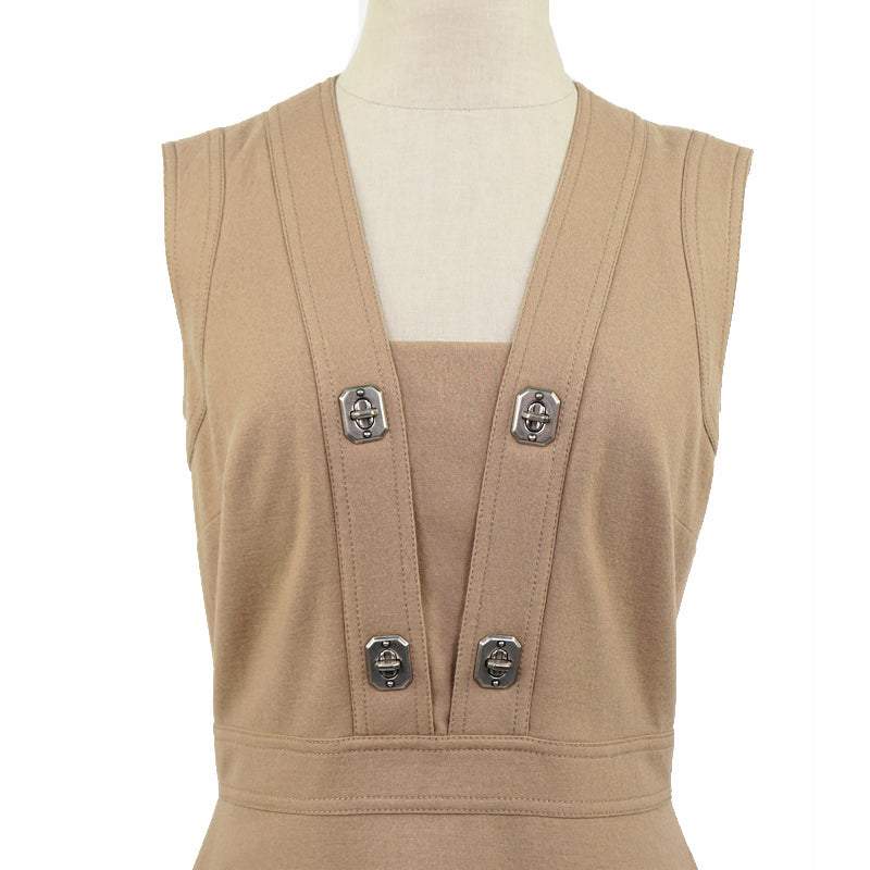 sz M NEW $2300 GUCCI Camel Tan WOOL JERSEY Aged Metal TURNLOCK Accent Fall DRESS