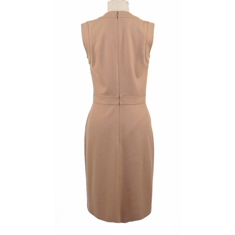 sz M NEW $2300 GUCCI Camel Tan WOOL JERSEY Aged Metal TURNLOCK Accent Fall DRESS
