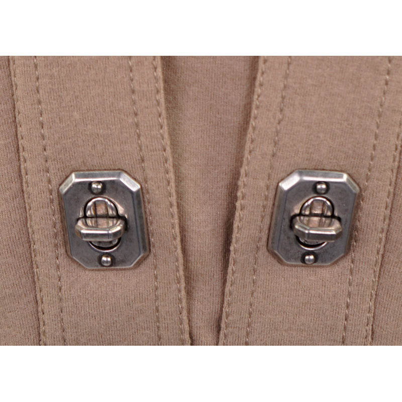 sz M NEW $2300 GUCCI Camel Tan WOOL JERSEY Aged Metal TURNLOCK Accent Fall DRESS
