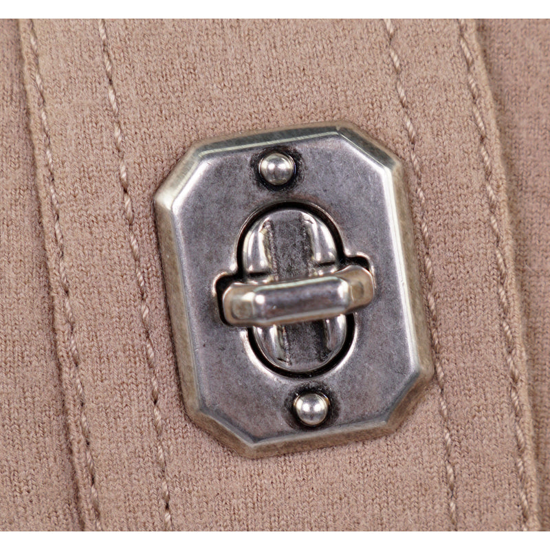 sz M NEW $2300 GUCCI Camel Tan WOOL JERSEY Aged Metal TURNLOCK Accent Fall DRESS