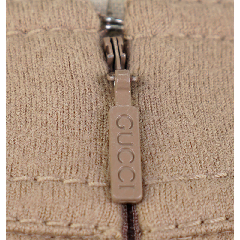 sz M NEW $2300 GUCCI Camel Tan WOOL JERSEY Aged Metal TURNLOCK Accent Fall DRESS