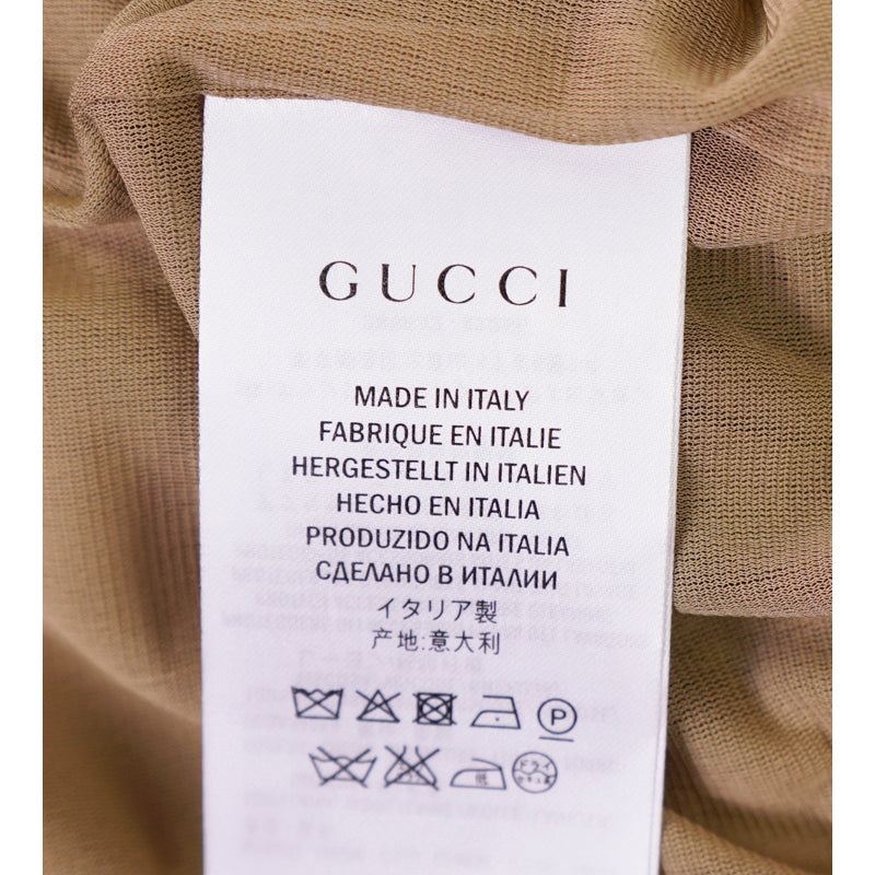 sz M NEW $2300 GUCCI Camel Tan WOOL JERSEY Aged Metal TURNLOCK Accent Fall DRESS