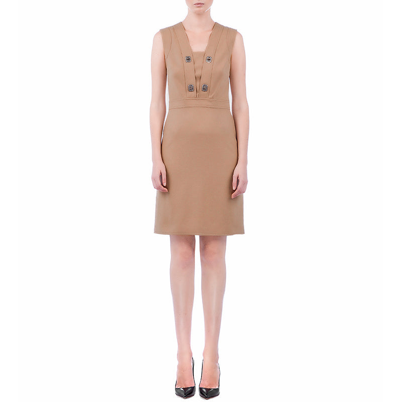 sz M NEW $2300 GUCCI Camel Tan WOOL JERSEY Aged Metal TURNLOCK Accent Fall DRESS