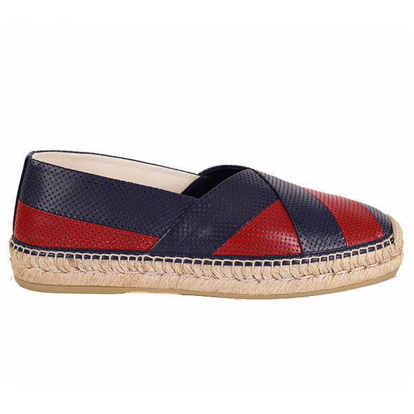 8.5G US 9 NEW $615 GUCCI Men's Blue Red PERFORATED LEATHER Flats ESPADRILLES NIB