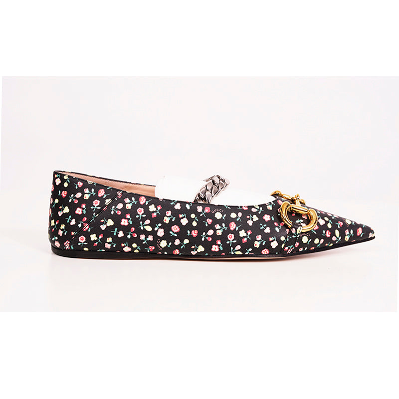 38.5 NEW $890 GUCCI X LIBERTY COLLECTION Blue FLORAL BIRD PRINT Horsebit FLATS