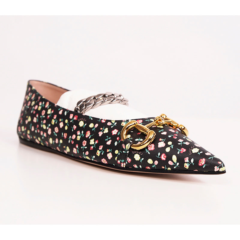 38.5 NEW $890 GUCCI X LIBERTY COLLECTION Blue FLORAL BIRD PRINT Horsebit FLATS
