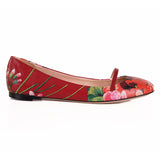 sz 37 NEW $695 GUCCI Shanghai Red Leather FLORAL BLOOMS Classic BALLET FLATS NIB