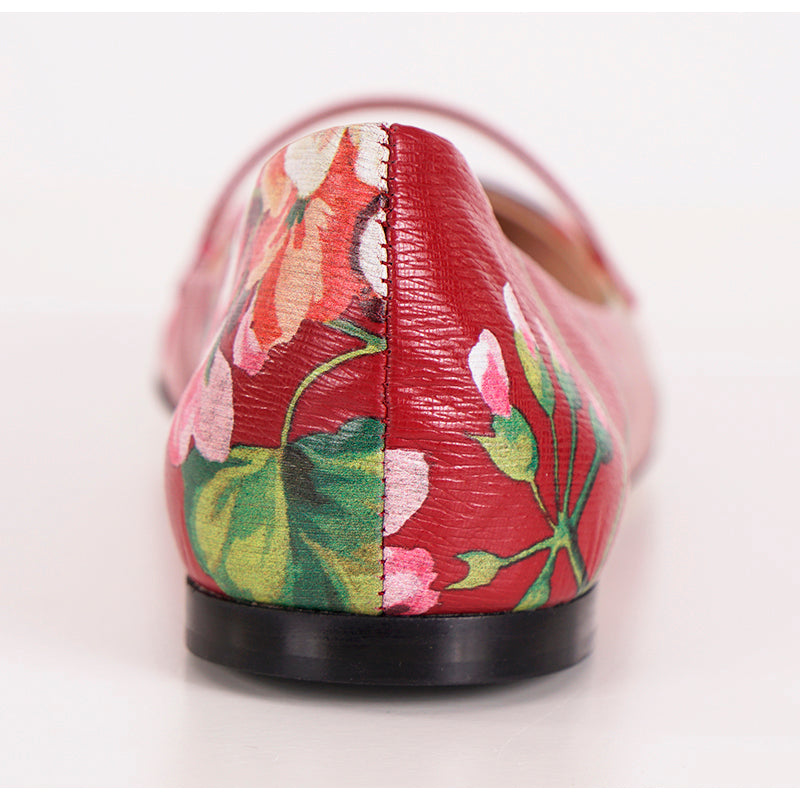 sz 37 NEW $695 GUCCI Shanghai Red Leather FLORAL BLOOMS Classic BALLET FLATS NIB