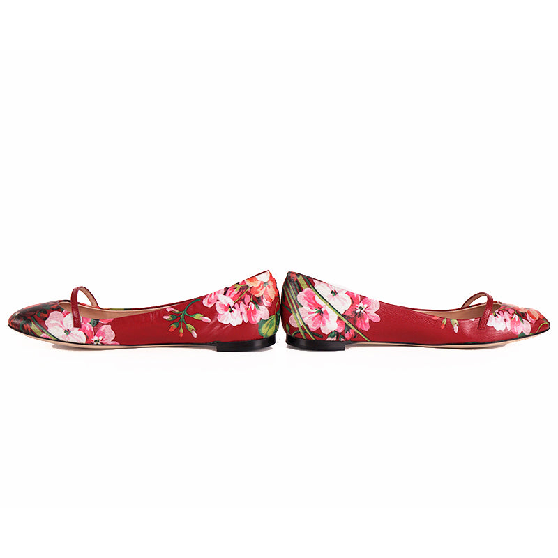 sz 37 NEW $695 GUCCI Shanghai Red Leather FLORAL BLOOMS Classic BALLET FLATS NIB
