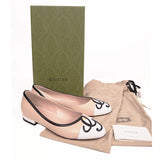 37 NEW $750 GUCCI Nude Blush Pink White Accent Leather Black LOGO G BALLET FLATS