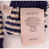 NEW $395 GUCCI Navy Blue & Ivory White Striped Wool Blend GOLD GG Logo GLOVES