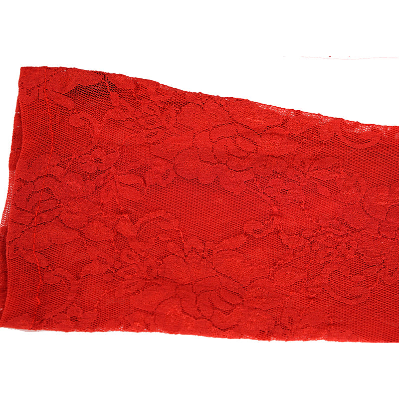 sz 8 NEW $340 GUCCI Woman Runway Red SHEER LACE FLORAL Tulle Stretch Long GLOVES