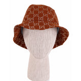M NEW $590 GUCCI Rust Brown PALE GOLD GG LOGO LAME Wool Blend BUCKET FEDORA HAT