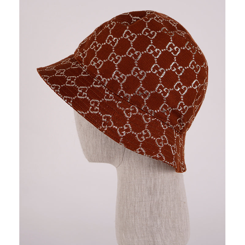 M NEW $590 GUCCI Rust Brown PALE GOLD GG LOGO LAME Wool Blend BUCKET FEDORA HAT