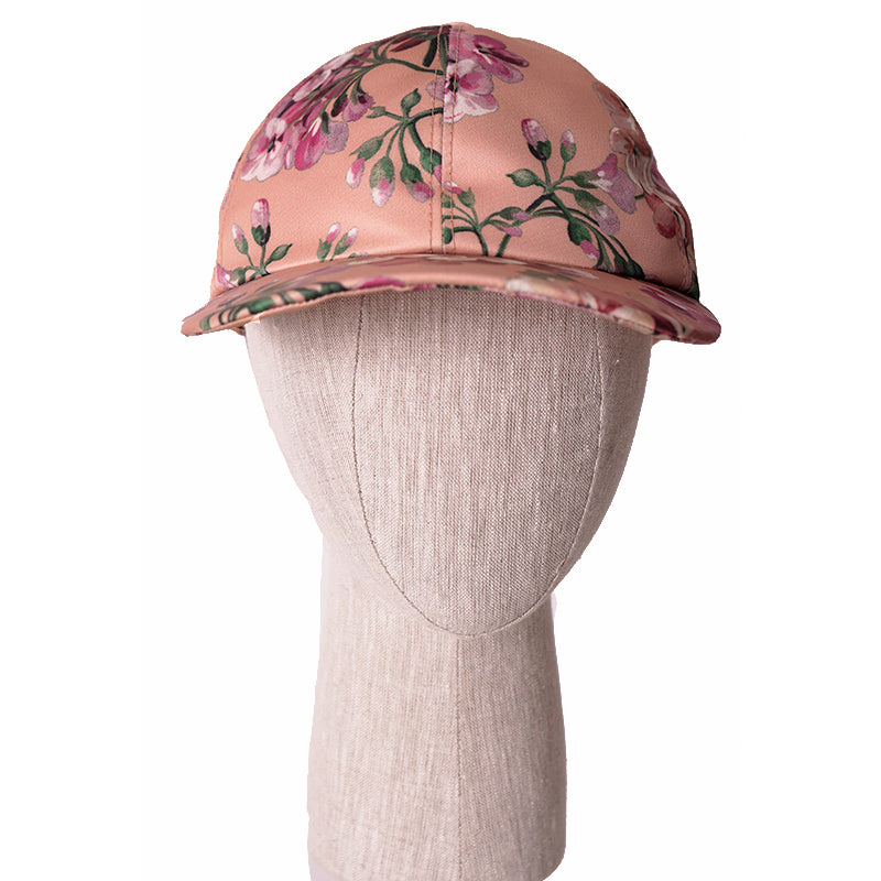 sz S NEW $650 GUCCI Woman's Pink Silk FLORAL BLOOMS Adjustable Baseball CAP HAT