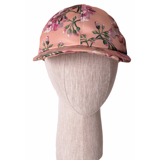 sz S NEW $650 GUCCI Woman's Pink Silk FLORAL BLOOMS Adjustable Baseball CAP HAT