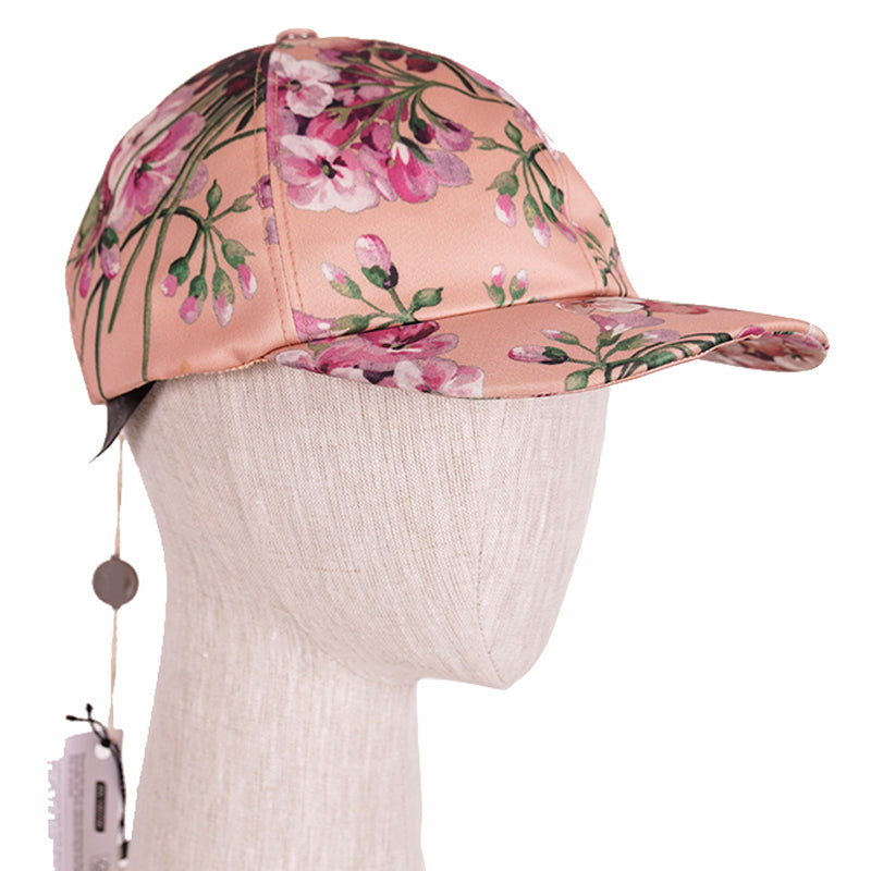 sz S NEW $650 GUCCI Woman's Pink Silk FLORAL BLOOMS Adjustable Baseball CAP HAT