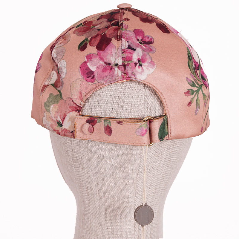 sz S NEW $650 GUCCI Woman's Pink Silk FLORAL BLOOMS Adjustable Baseball CAP HAT