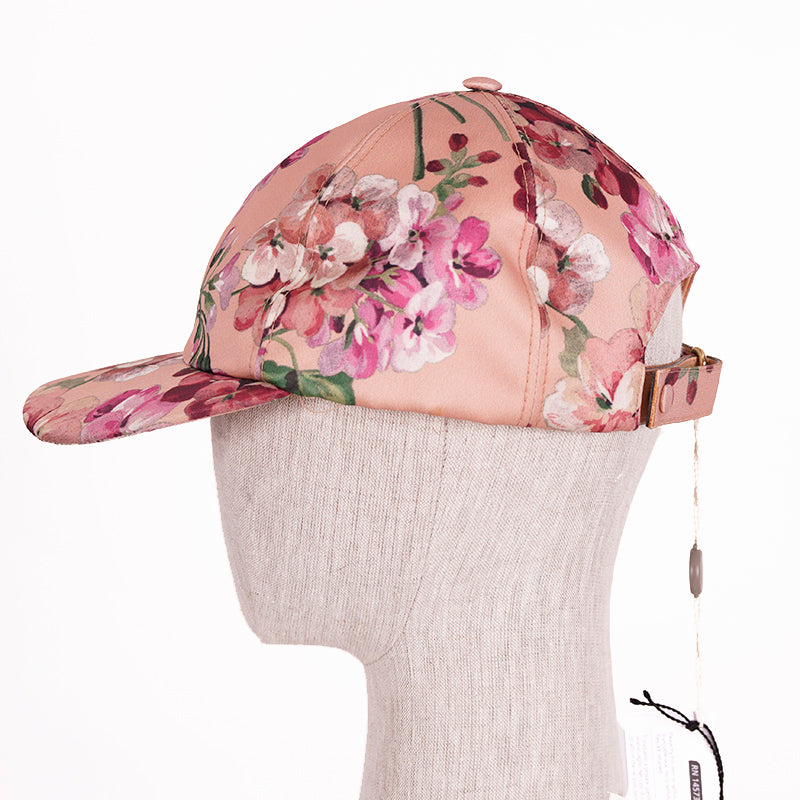 sz S NEW $650 GUCCI Woman's Pink Silk FLORAL BLOOMS Adjustable Baseball CAP HAT