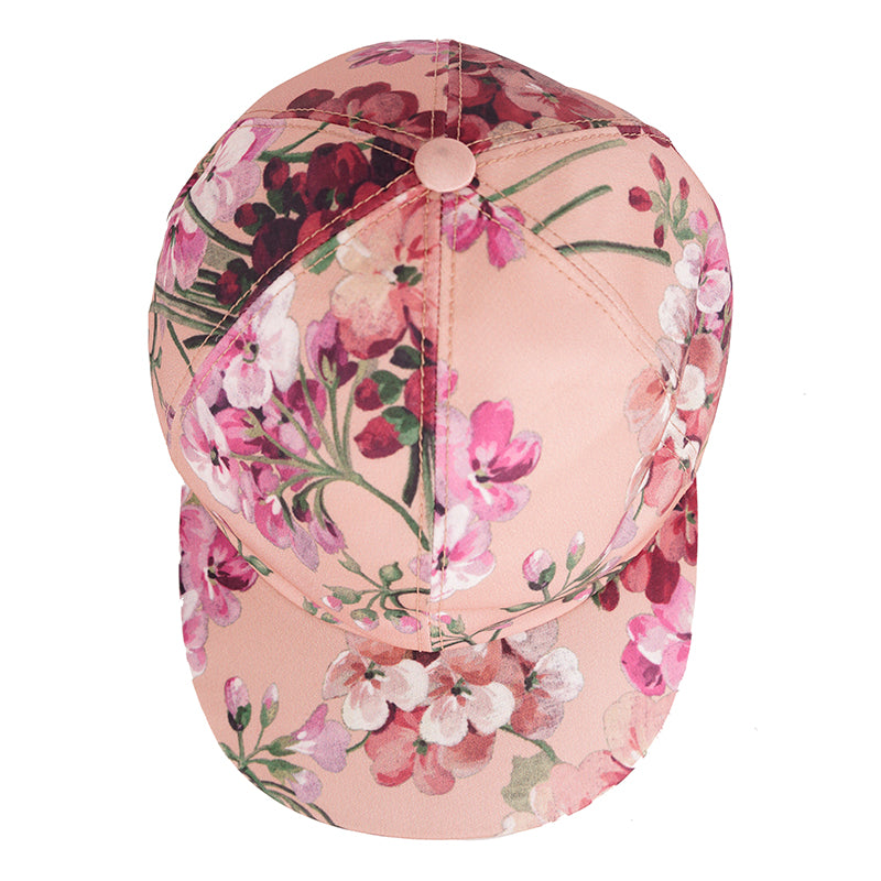 sz S NEW $650 GUCCI Woman's Pink Silk FLORAL BLOOMS Adjustable Baseball CAP HAT