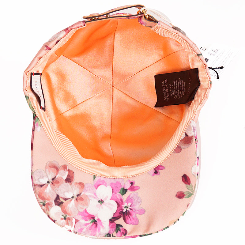 sz S NEW $650 GUCCI Woman's Pink Silk FLORAL BLOOMS Adjustable Baseball CAP HAT