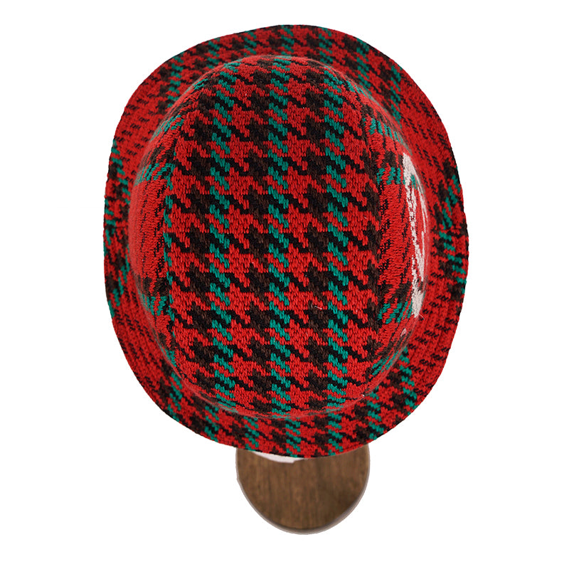sz M NEW $790 GUCCI Red & Green WOOL HOUNDSTOOTH Large GG Logo Fedora Bucket HAT