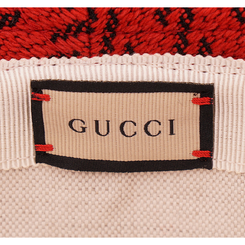 sz M NEW $790 GUCCI Red & Green WOOL HOUNDSTOOTH Large GG Logo Fedora Bucket HAT