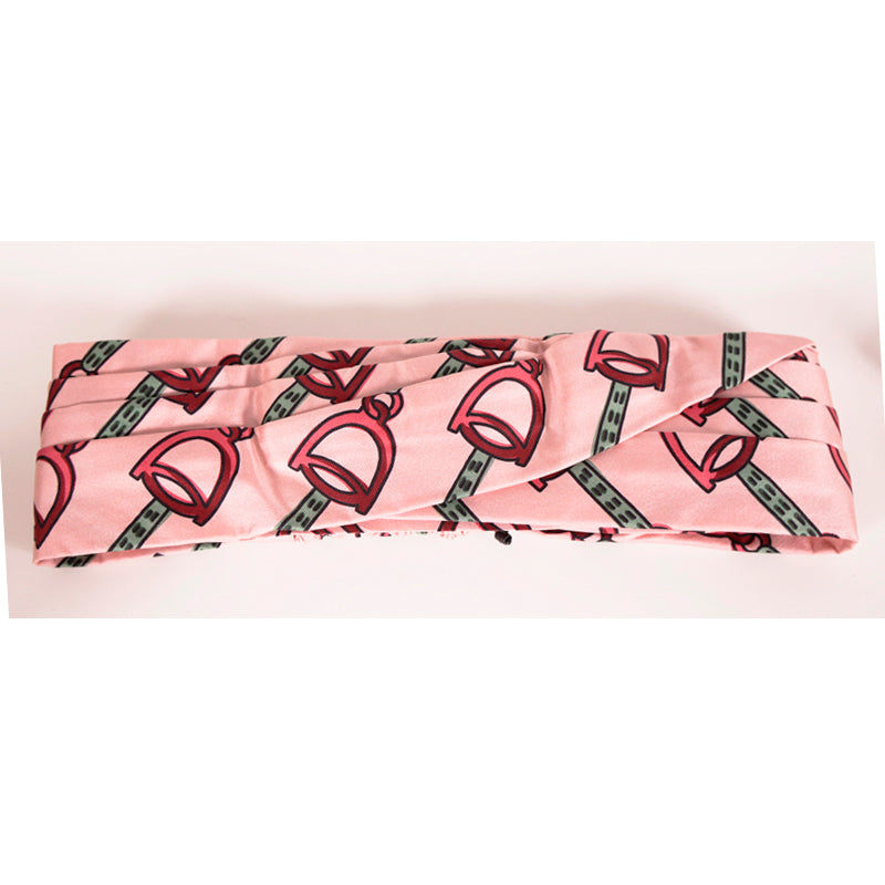 M NEW $450 GUCCI Pink Equestrian STIRRUPS LOGO PRINT Classic SILK TWILL HEADBAND