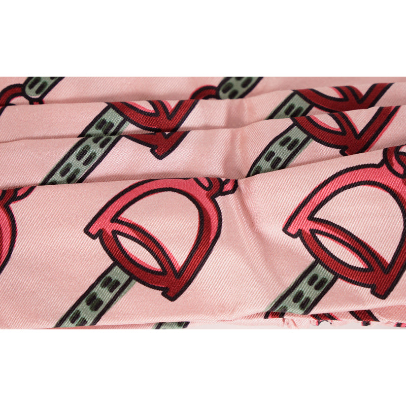 M NEW $450 GUCCI Pink Equestrian STIRRUPS LOGO PRINT Classic SILK TWILL HEADBAND