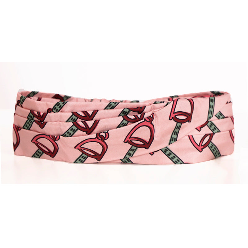 M NEW $450 GUCCI Pink Equestrian STIRRUPS LOGO PRINT Classic SILK TWILL HEADBAND