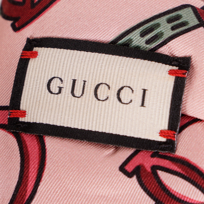 M NEW $450 GUCCI Pink Equestrian STIRRUPS LOGO PRINT Classic SILK TWILL HEADBAND