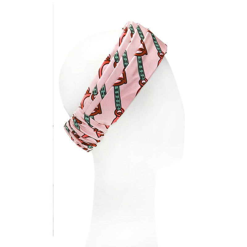 M NEW $450 GUCCI Pink Equestrian STIRRUPS LOGO PRINT Classic SILK TWILL HEADBAND