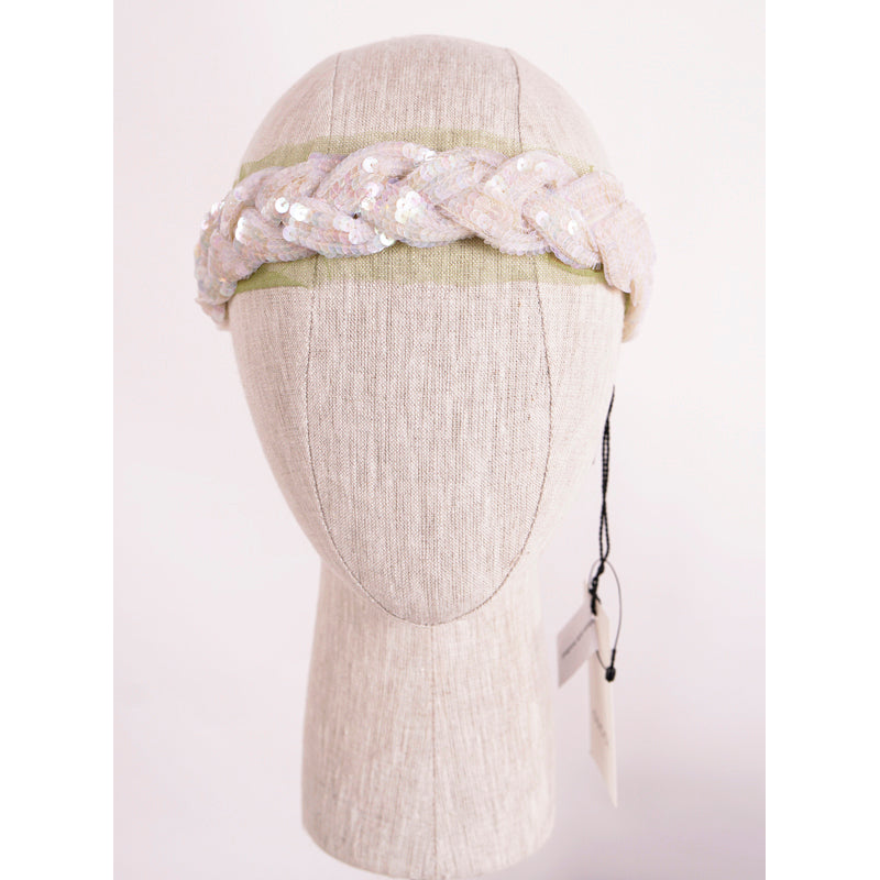 NEW $750 GUCCI Ivory White IRIDESCENT SEQUIN Punzil Embellished Braided HEADBAND
