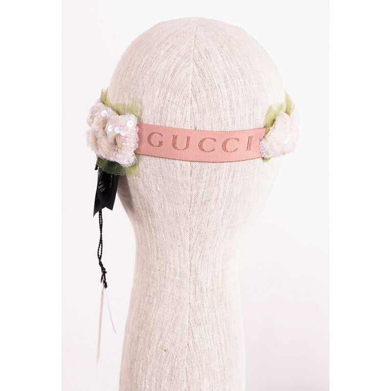 NEW $750 GUCCI Ivory White IRIDESCENT SEQUIN Punzil Embellished Braided HEADBAND