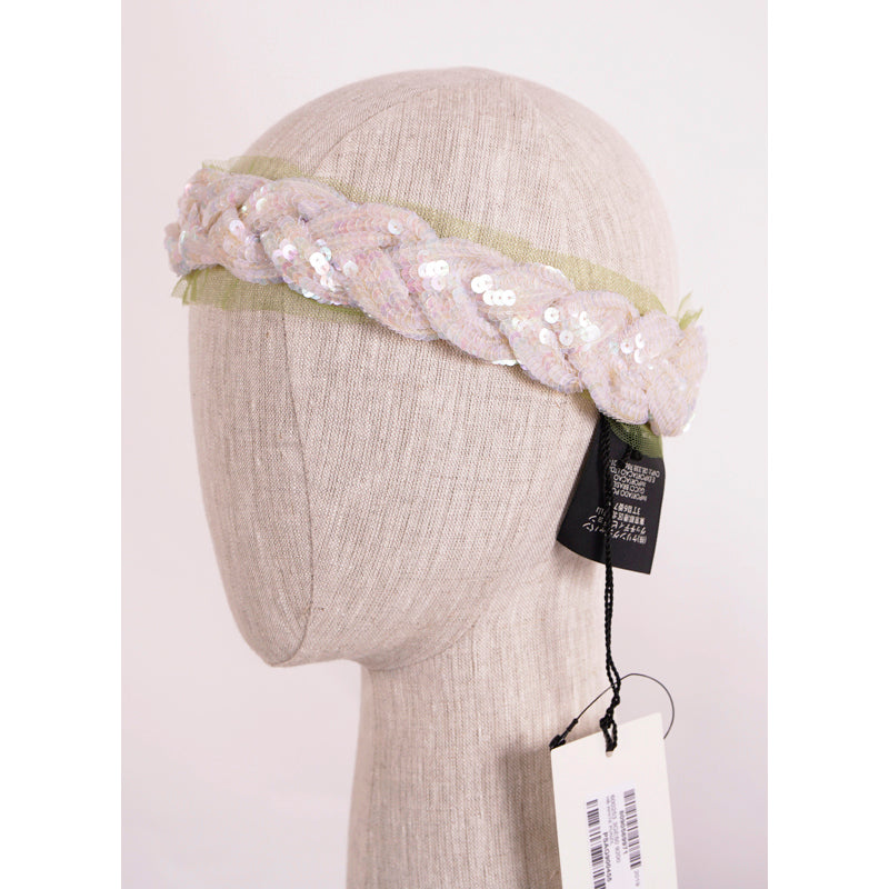 NEW $750 GUCCI Ivory White IRIDESCENT SEQUIN Punzil Embellished Braided HEADBAND
