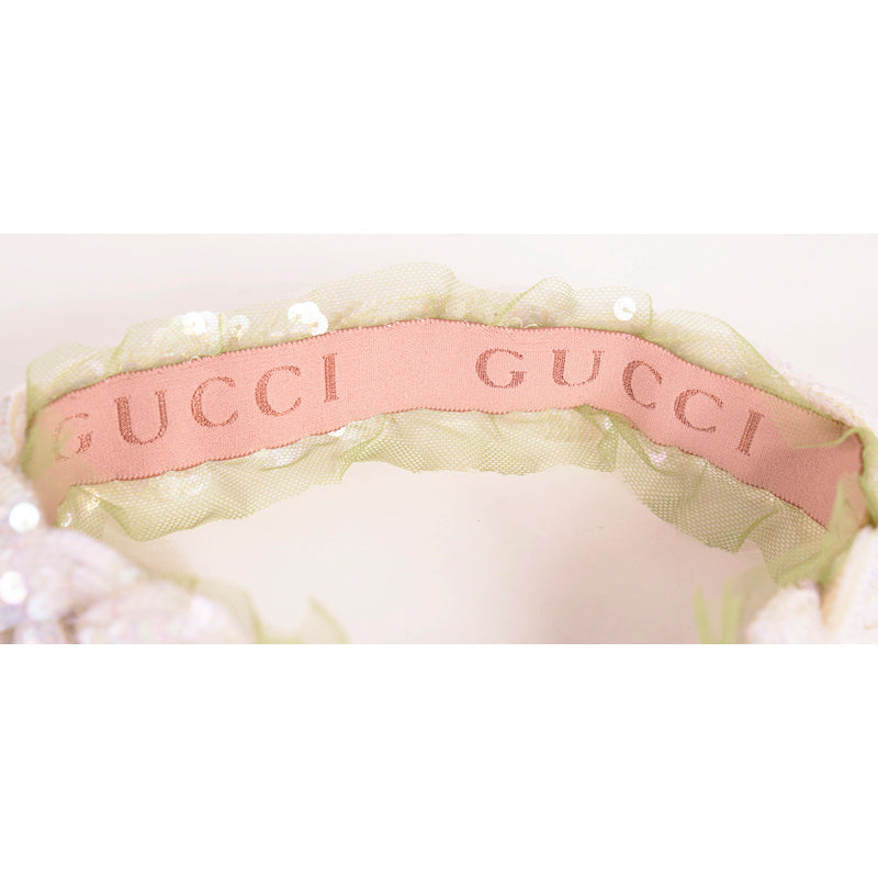 NEW $750 GUCCI Ivory White IRIDESCENT SEQUIN Punzil Embellished Braided HEADBAND