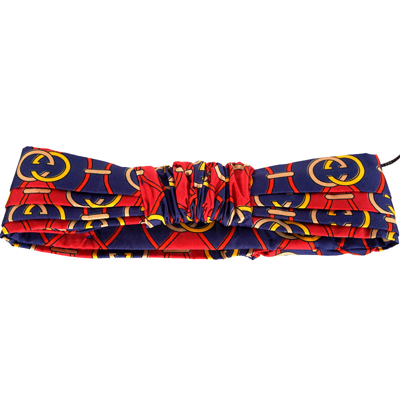 sz M NEW $450 GUCCI Blue & Red Rhombus GG LOGO PRINT Classic SILK TWILL HEADBAND
