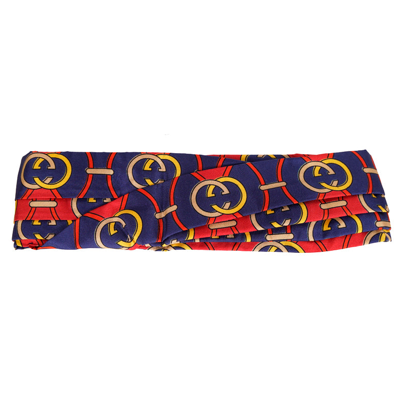 sz M NEW $450 GUCCI Blue & Red Rhombus GG LOGO PRINT Classic SILK TWILL HEADBAND