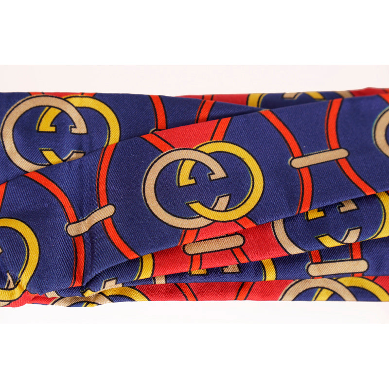 sz M NEW $450 GUCCI Blue & Red Rhombus GG LOGO PRINT Classic SILK TWILL HEADBAND