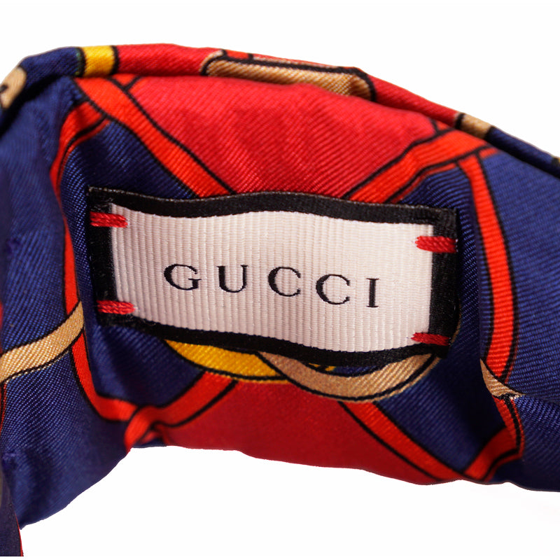 sz M NEW $450 GUCCI Blue & Red Rhombus GG LOGO PRINT Classic SILK TWILL HEADBAND