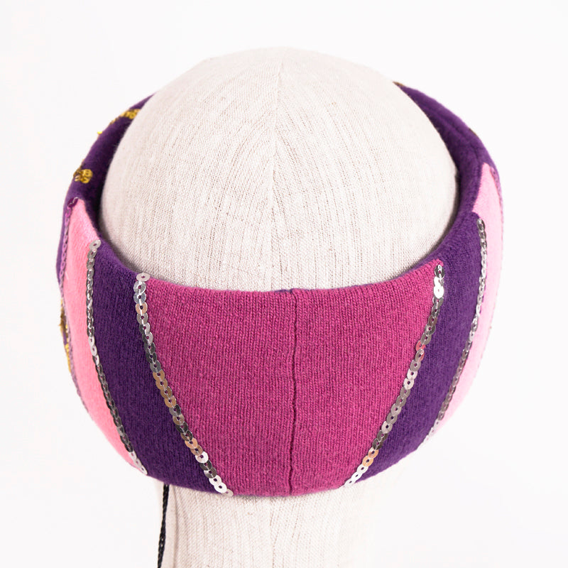 sz M NEW $590 GUCCI Violet Purple GOLD SEQUIN GG LOGO Wide Padded WOOL HEADBAND