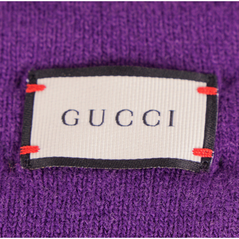 sz M NEW $590 GUCCI Violet Purple GOLD SEQUIN GG LOGO Wide Padded WOOL HEADBAND