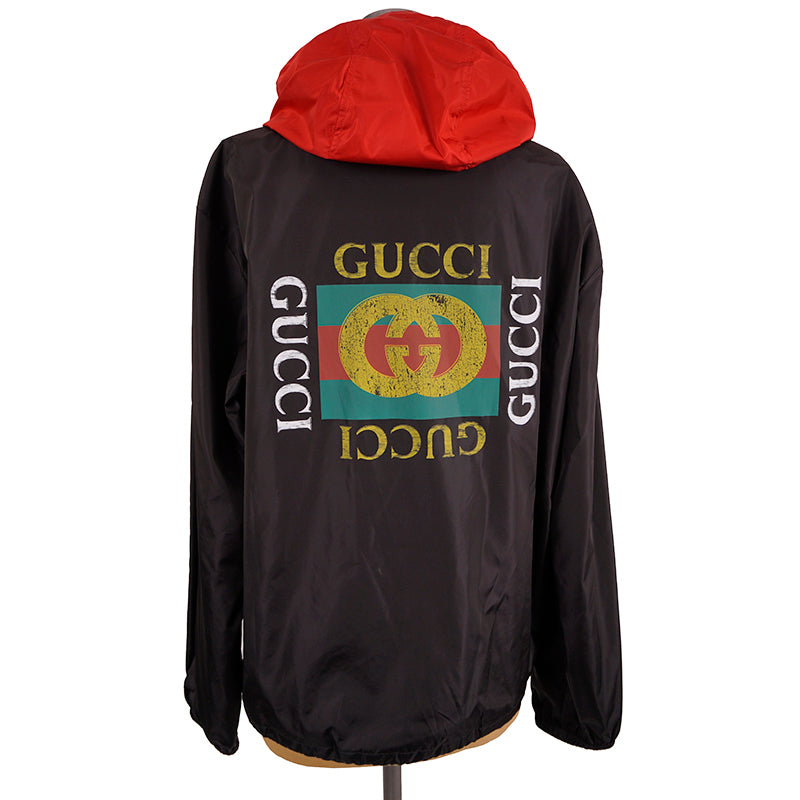 sz 52 NEW $1500 GUCCI Men's Black VINTAGE 80'S GG LOGO Nylon WINDBREAKER JACKET