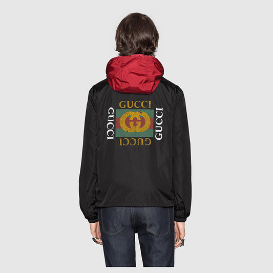 sz 52 NEW $1500 GUCCI Men's Black VINTAGE 80'S GG LOGO Nylon WINDBREAKER JACKET