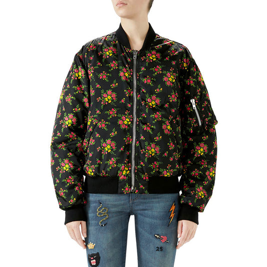 sz 40 $2800 GUCCI RUNWAY Black BOUQUETS FLORAL PRINT Nylon Spring BOMBER JACKET