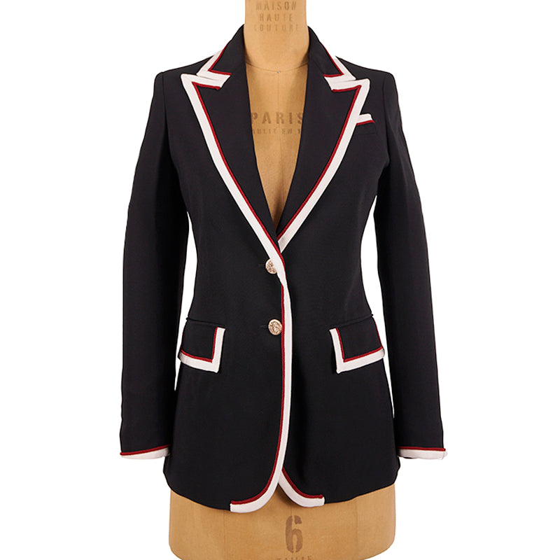 38 NEW $2,700 GUCCI Runway Black Cady BLAZER JACKET - Archival GG LOGO LINING